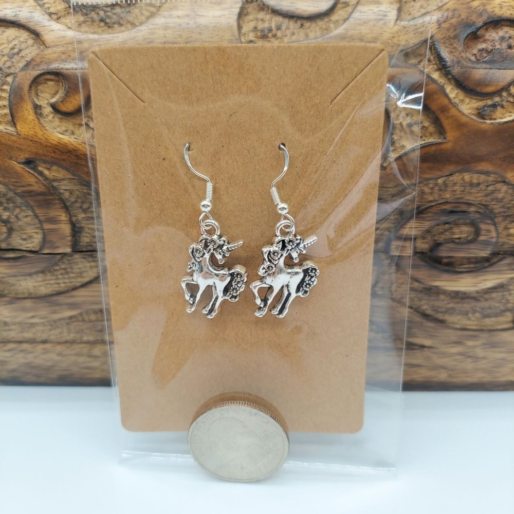 Unicorn Earrings Silver Hooks Novelty Statement Costume Hypoallergenic - Picture 2 of 2